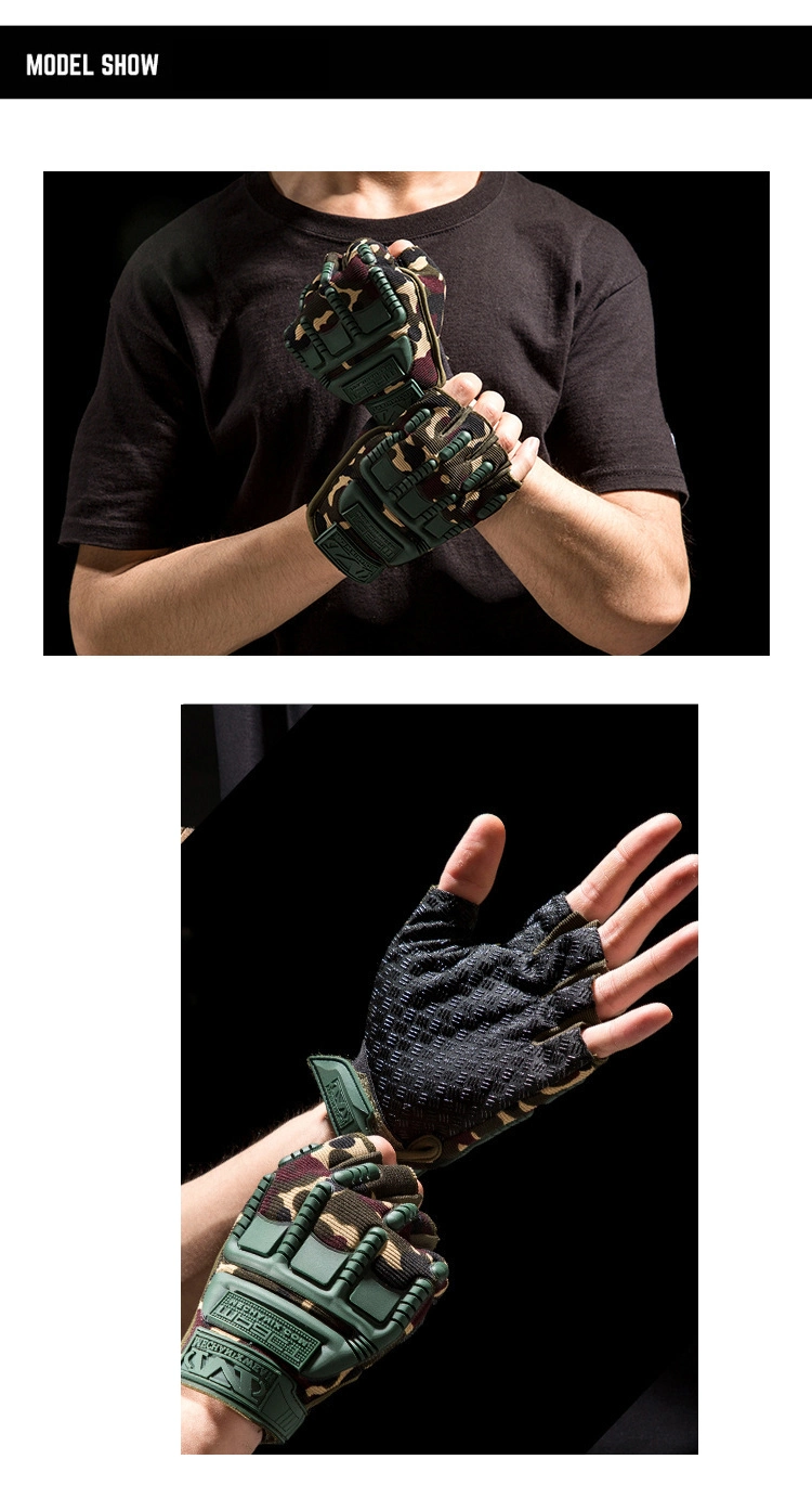 Khaki Outdoor Fitness Gloves Men′ S Half Finger Gloves Tactical Protection Gloves